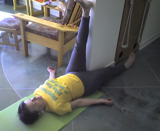 Supported Supta Padangusthasana on the wall